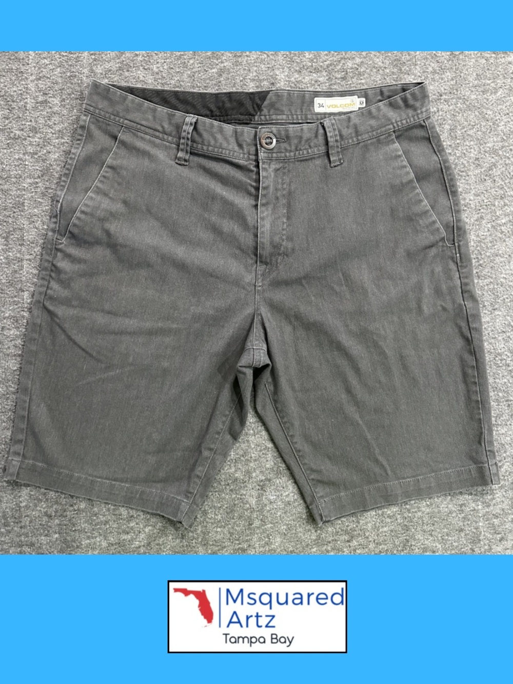 Volcom Mens Washed Black Chino Shorts Size 34 Stretch Casual Skate Flat Front